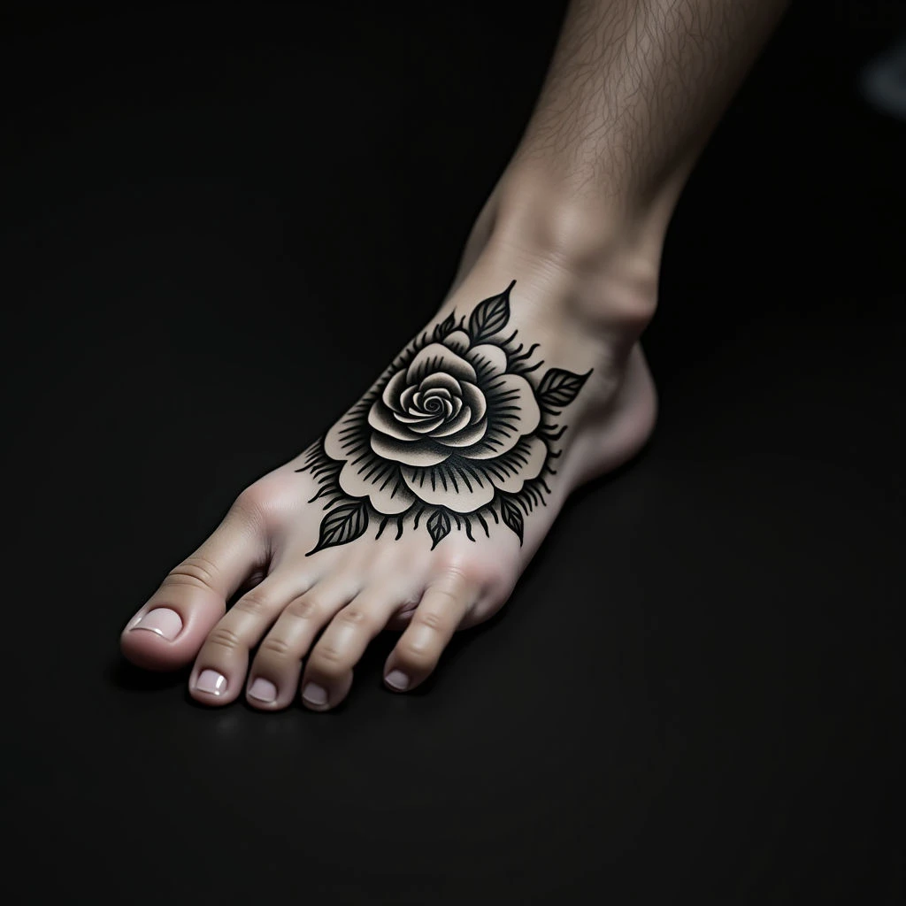 XXL Traditional Foot Tattoos for Men: Black & Grey Inspiration