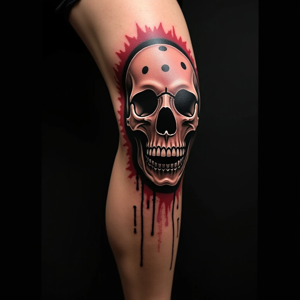 Black & Grey Trash Polka Knee Tattoos: Bold Inspiration