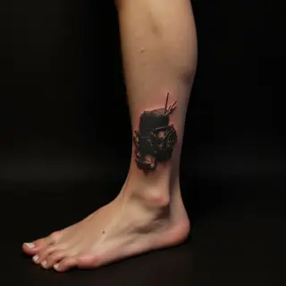 Powerful War Tattoos for Ankle: Black and Grey Realism