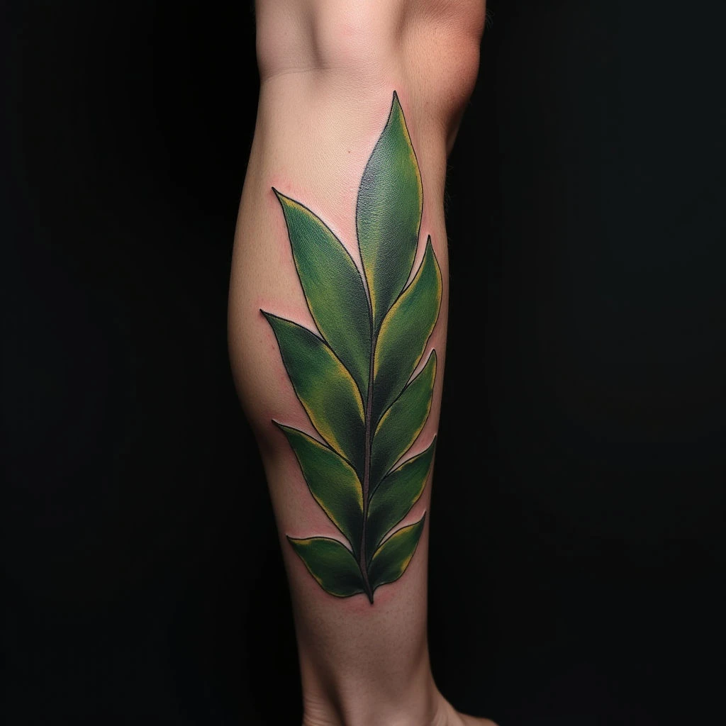 Green Watercolor Leg Sleeve Tattoos for Men