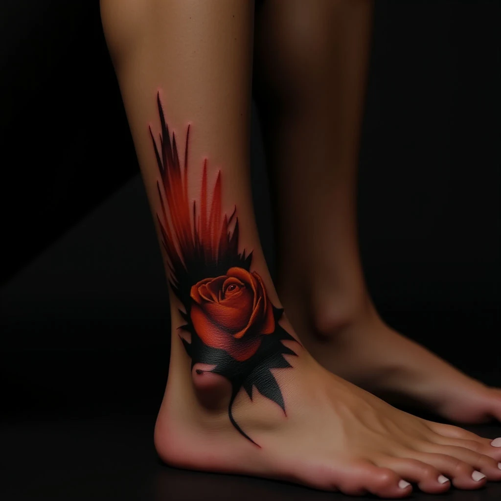 Black and Red Surreal Ankle Tattoos: A Bold Statement