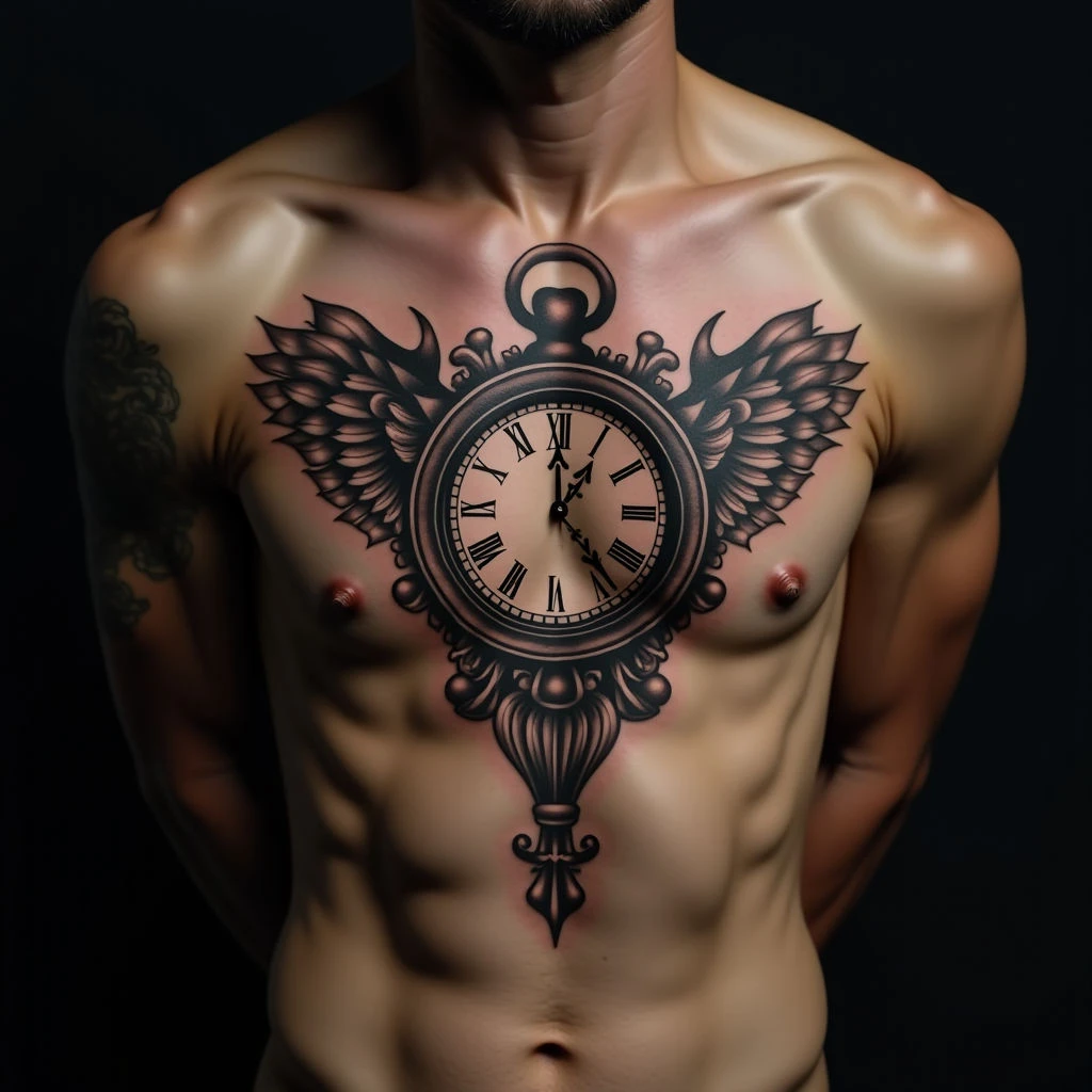 Birth Clock Tattoos for Men: Abstract Sternum Designs