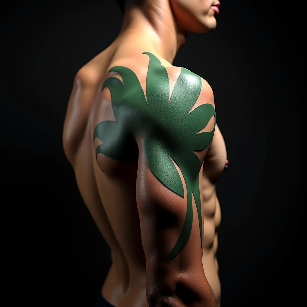Abstract Green Back Tattoo Design for Men