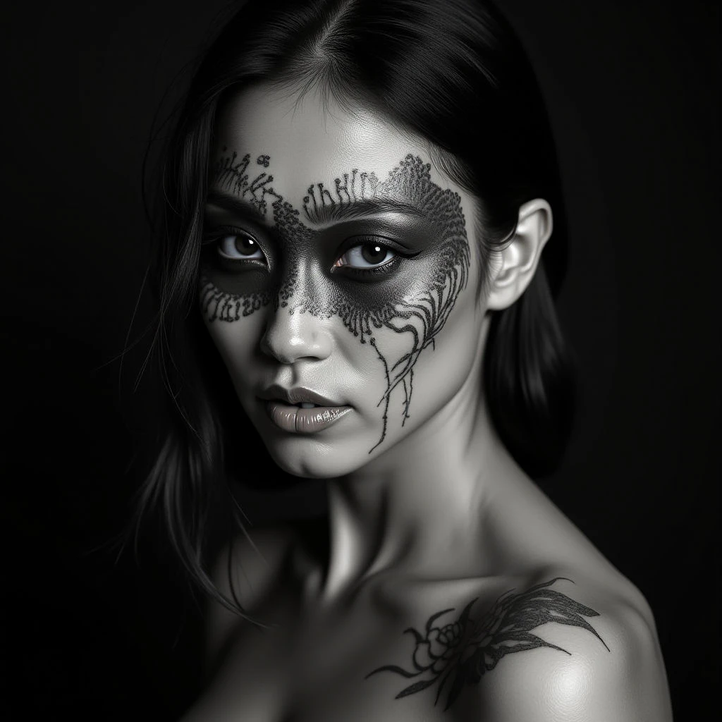 Intricate Copper Fine Line Face Tattoo Ideas