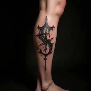 Old School Lettering Tattoo on Leg: A Bold Black & Grey Statement