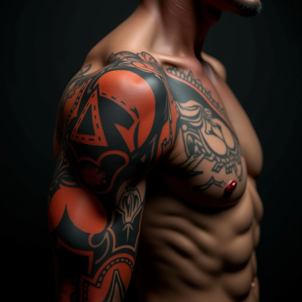 Classic Black and Grey Old School Shoulder Tattoos