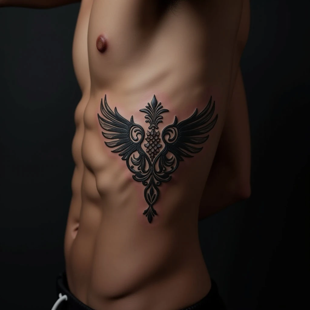 Covering Brown Ink with Black: Ornamental Rib Tattoo Ideas