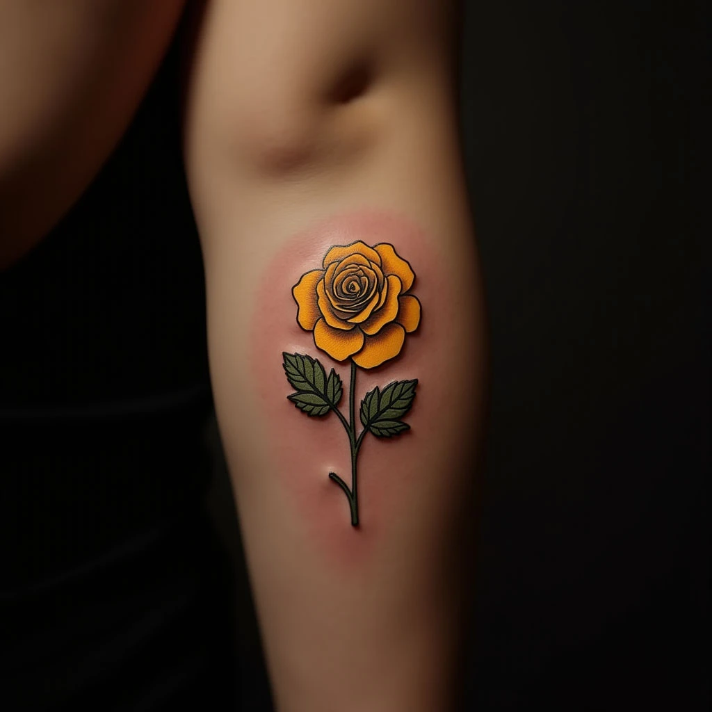 Small Ornamental Rose Tattoos for Women: Yellow Accents