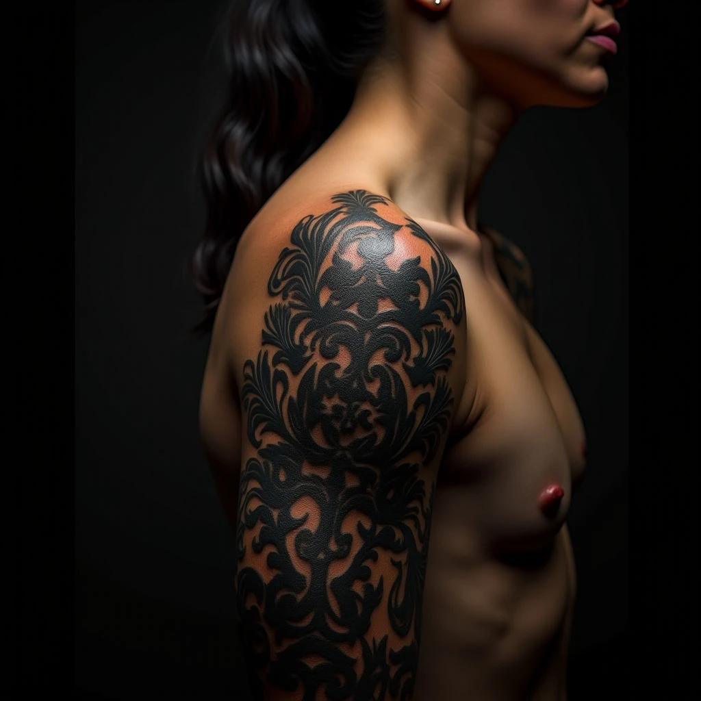 Majestic Blue & Gold Ornamental Spine Tattoo Design