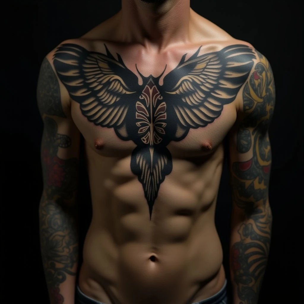 Striking Sternum Tattoos in Black and Grey: Ideas & Inspiration