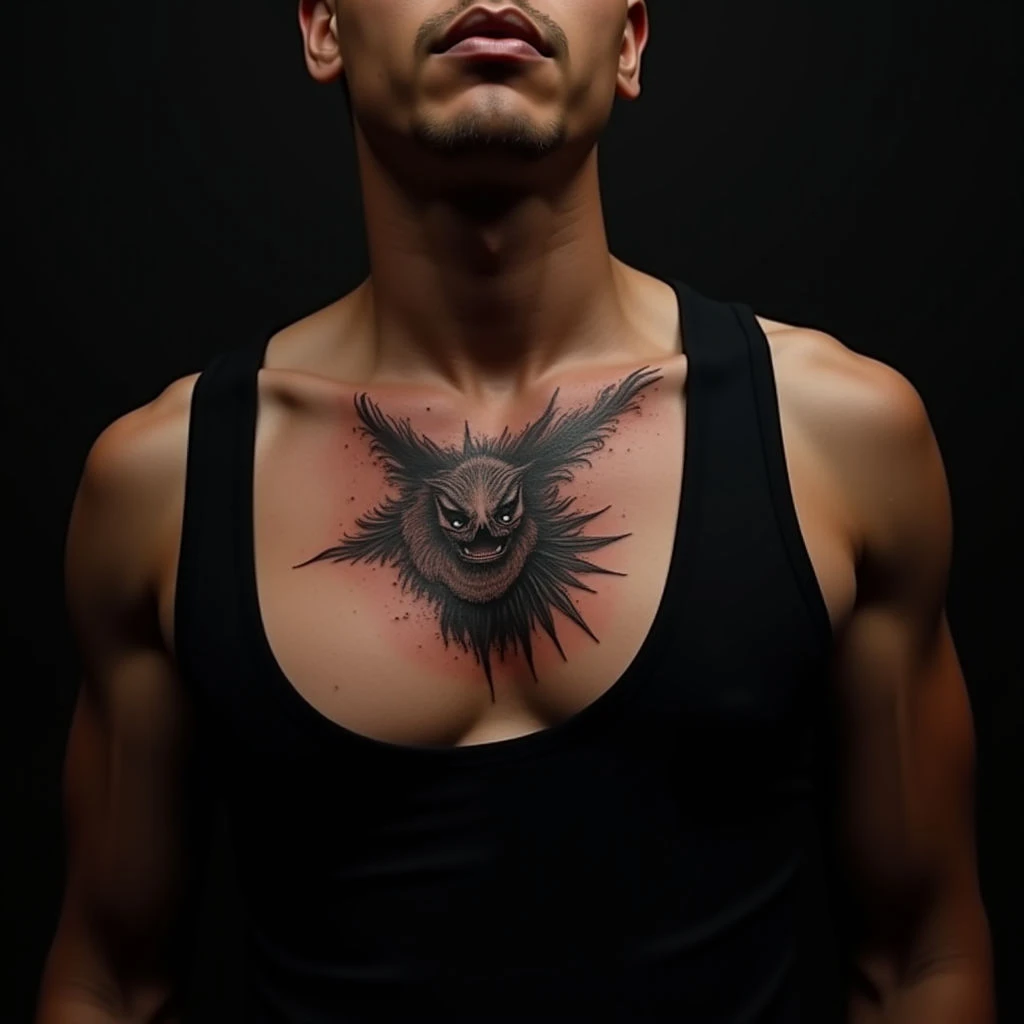 Small Chest Tattoos for Men: Surreal Black & Grey Designs