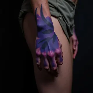 Surreal Thigh Tattoos for Men: Blue & Purple Ink Inspiration