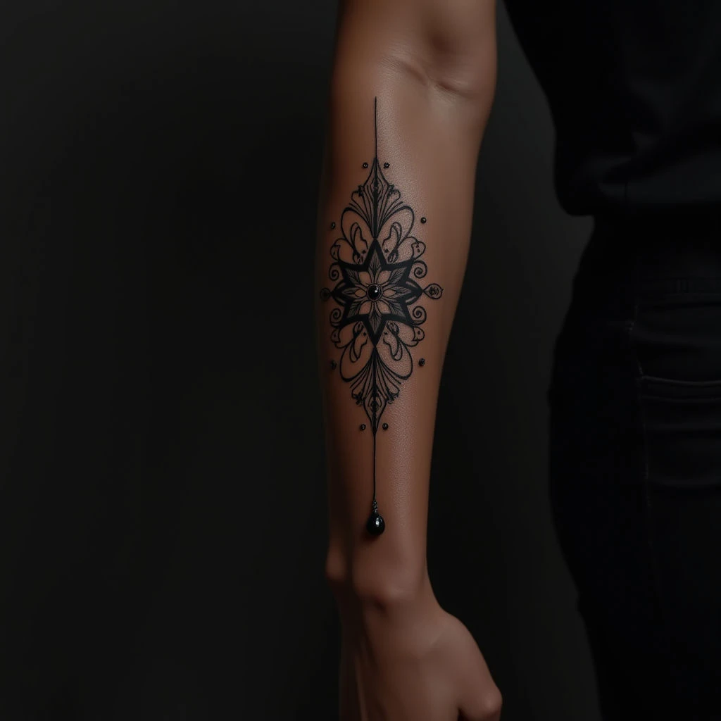 Dark Fine Line Forearm Sleeve Tattoos for Women with Violet Accents