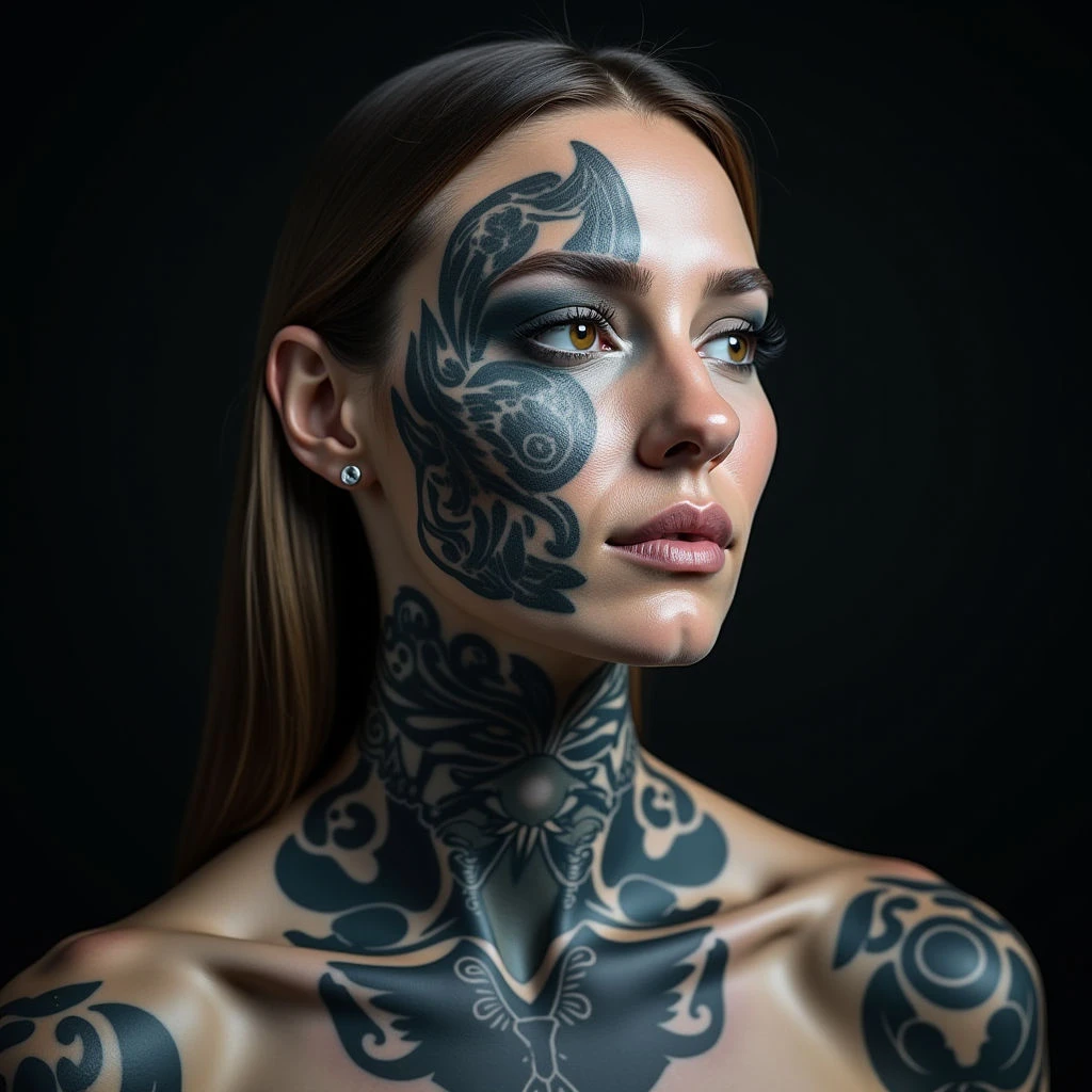 Enchanting Blue Illustrative Face Tattoo for Women