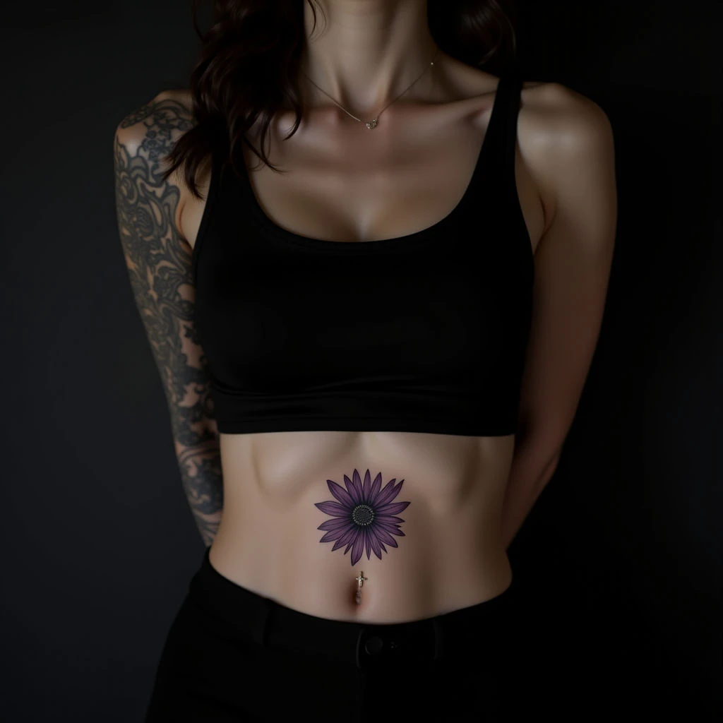 Minimalist Violet Stomach Tattoo Inspiration for Women