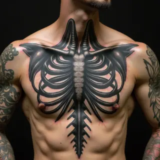 Small Mum Tattoos for Men: Biomechanical Sternum Designs