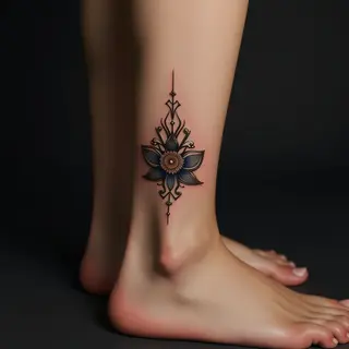 Cute Oriental Ankle Tattoos: Small Blue & Gold Designs