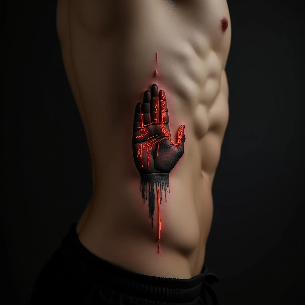 Neon Ribcage Tattoos in Black and Grey: Tiny Designs for Men