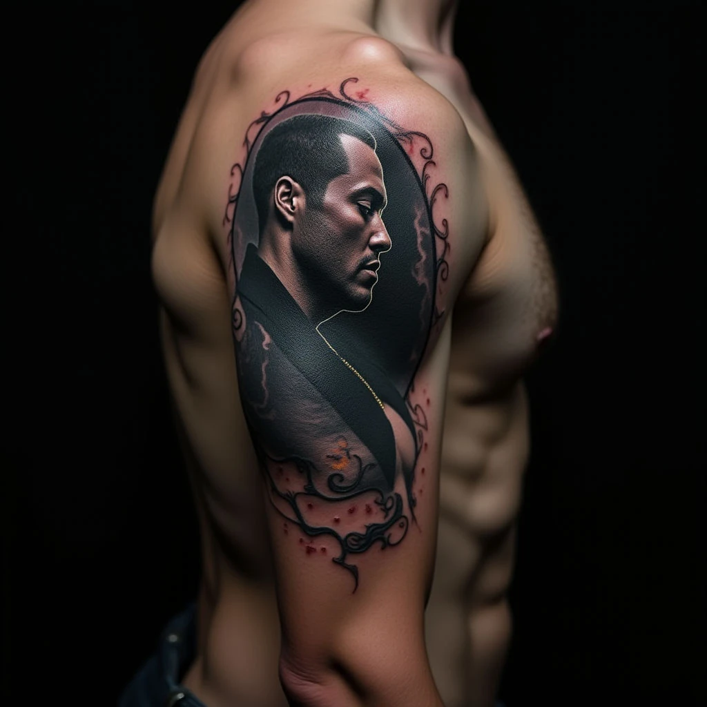 Surreal Ribcage Tattoos in Black and Grey with Blue & Gold Accents