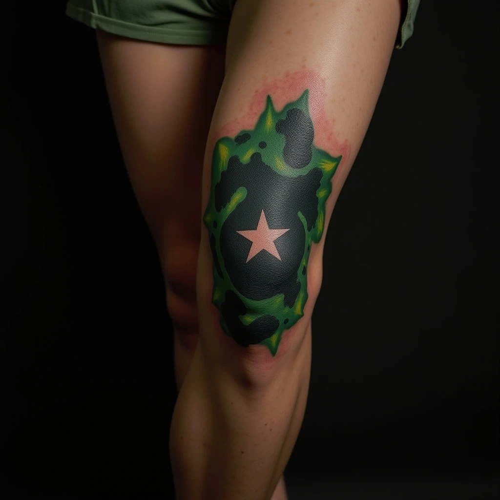 Intricate Trash Polka Knee Tattoos for Men - Green & Black Design