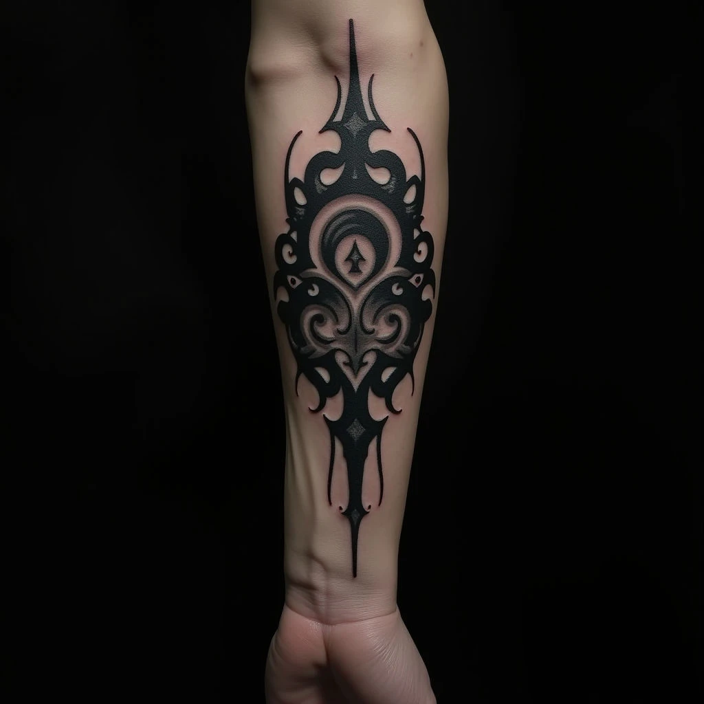 Gothic Boy Forearm Tattoo: A Black & Grey Masterpiece