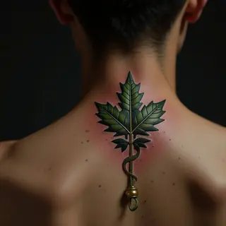 Hidden Neck Tattoos: Tiny New School Green Designs