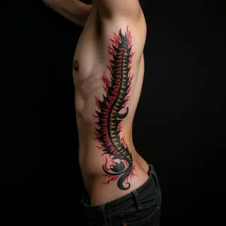 Epic XXL Old School Spine Tattoos in Black & Red