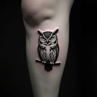 Small & Simple Owl Tattoo on Knee: Micro-Realism Design