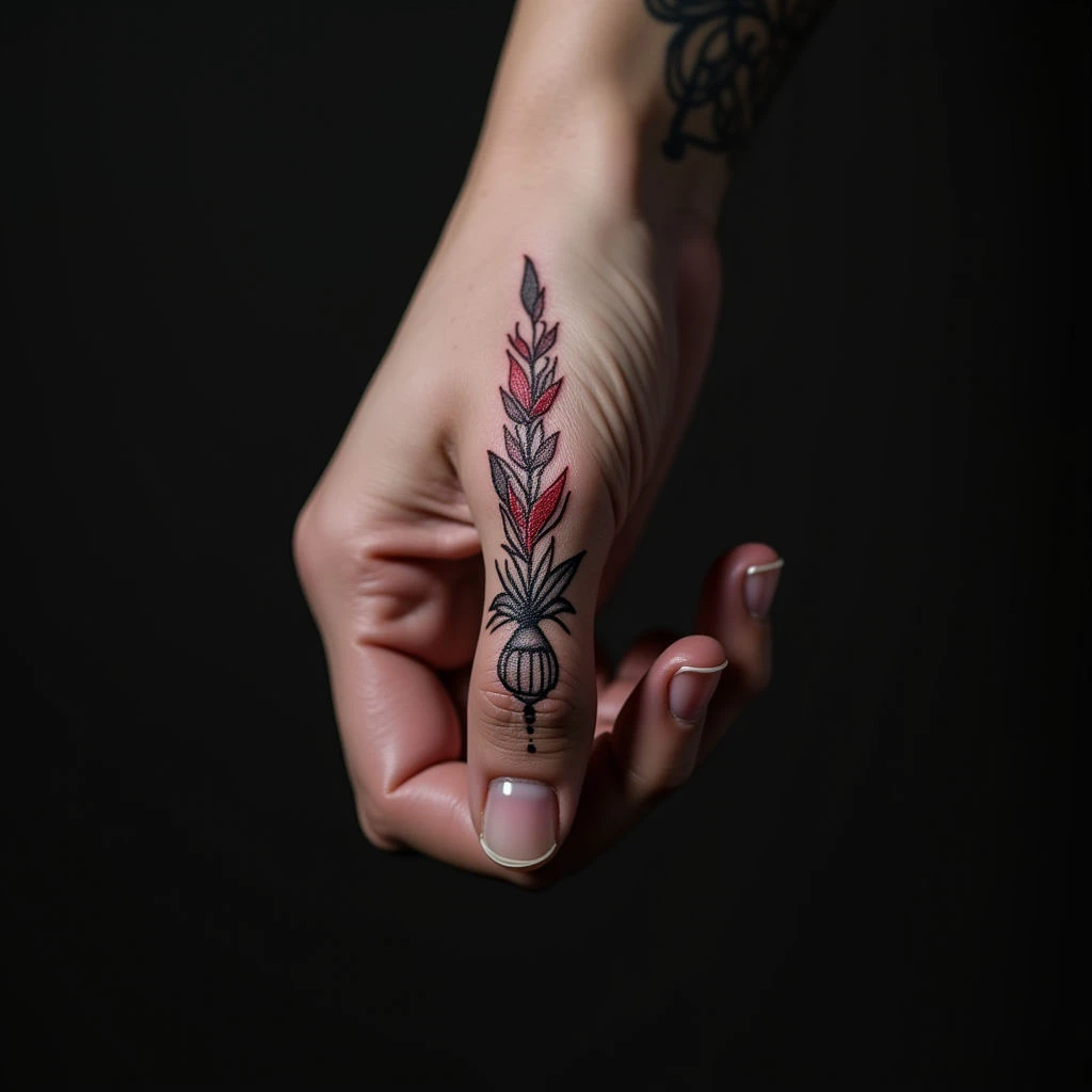 Tiny Black & Red Finger Tattoos for Women