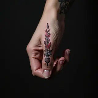 Tiny Black & Red Finger Tattoos for Women