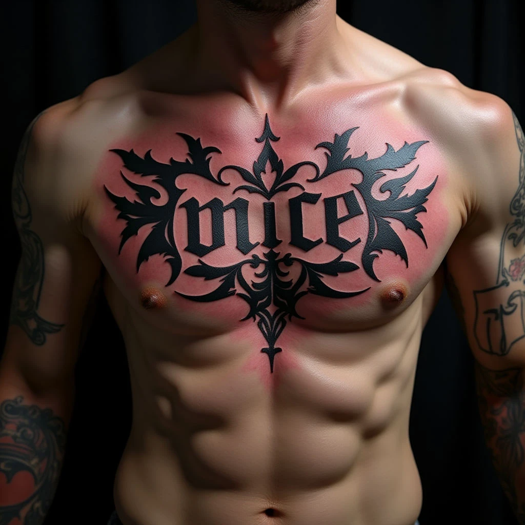 Blackwork Baby Name Tattoos for Men: Ribcage Inspiration
