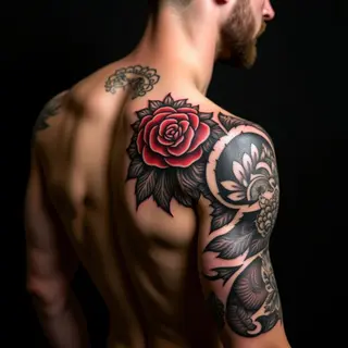 Blackwork Back Tattoos with Kids' Names: Father & Son Inspiration