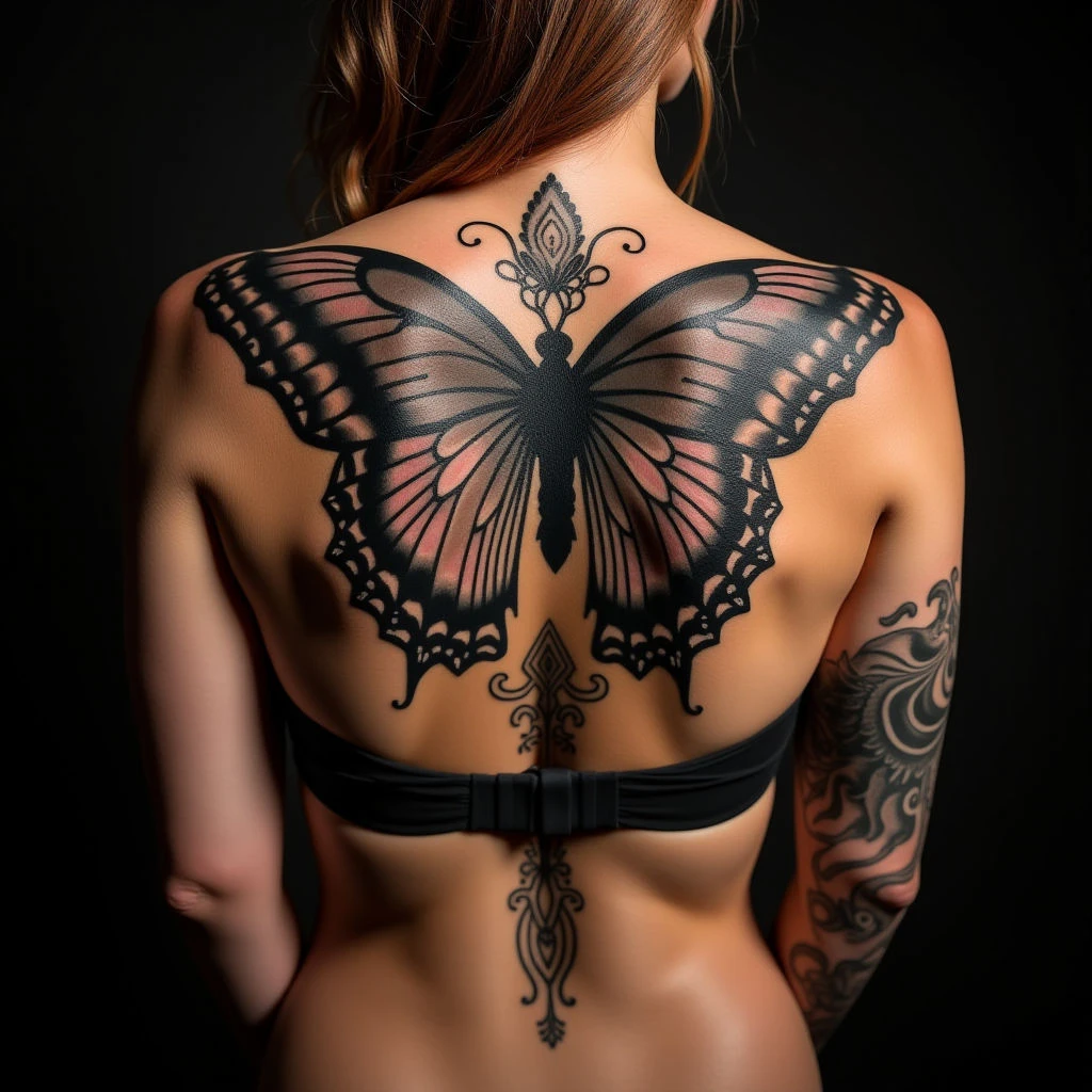 Small Blackwork Back Tattoos for Women