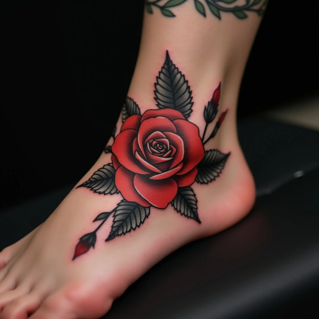 Stunning Biomechanical Rose Foot Tattoos for Women