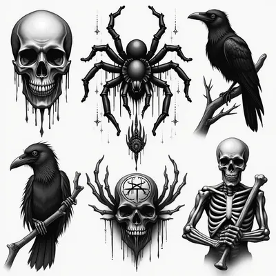 Dark Flash Sheet: Horror Tattoo Designs