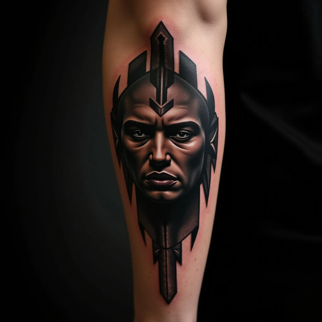 Intense Blackwork Geometric Face Sleeve Tattoo Designs