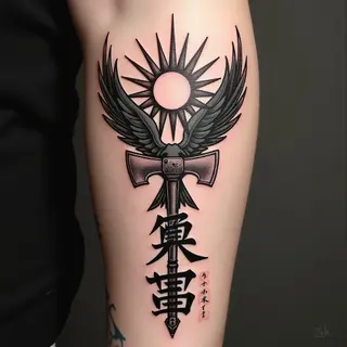 Brutal Flash: Sun, Bird, and Axe Tattoo Design