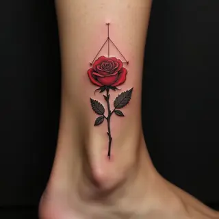 Small Geometric Rose Tattoos for Women on the Ankle