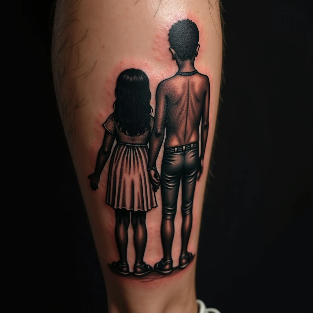 Blackwork Leg Tattoos for Dad & Kids: Meaningful Designs
