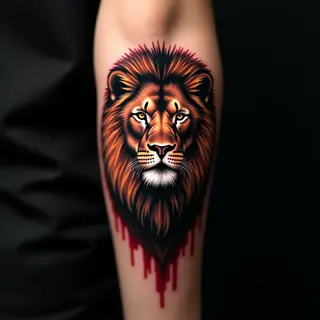 Bold Red & Black Lion Tattoo Designs for the Sternum
