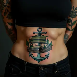 Subtle Navy Dotwork Tattoos for the Stomach – Meaningful Designs