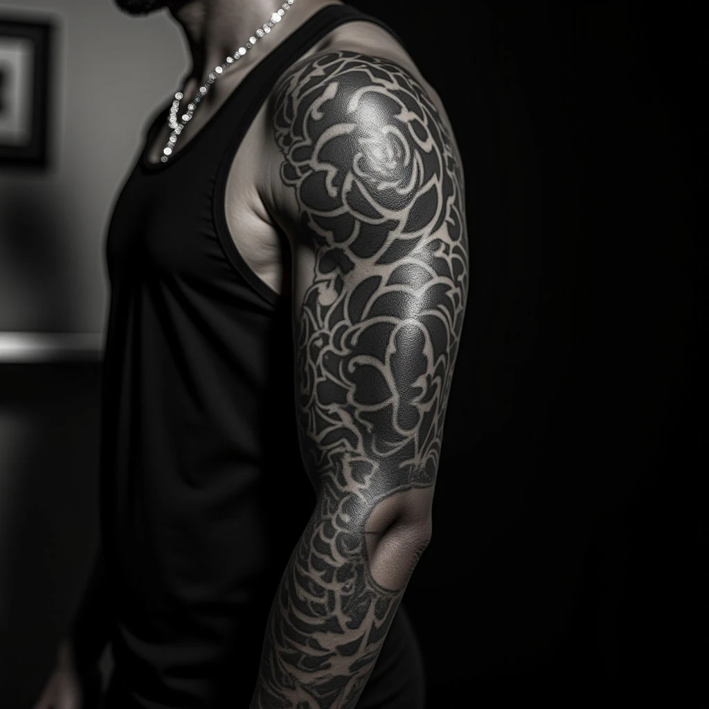 Blackwork Forearm Sleeve Ideas for Black Men: Bold Oriental Designs