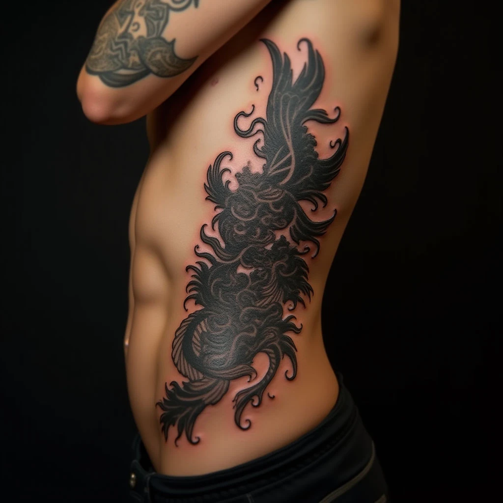 Powerful Ribcage Tattoos for Boys: Blackwork Inspiration