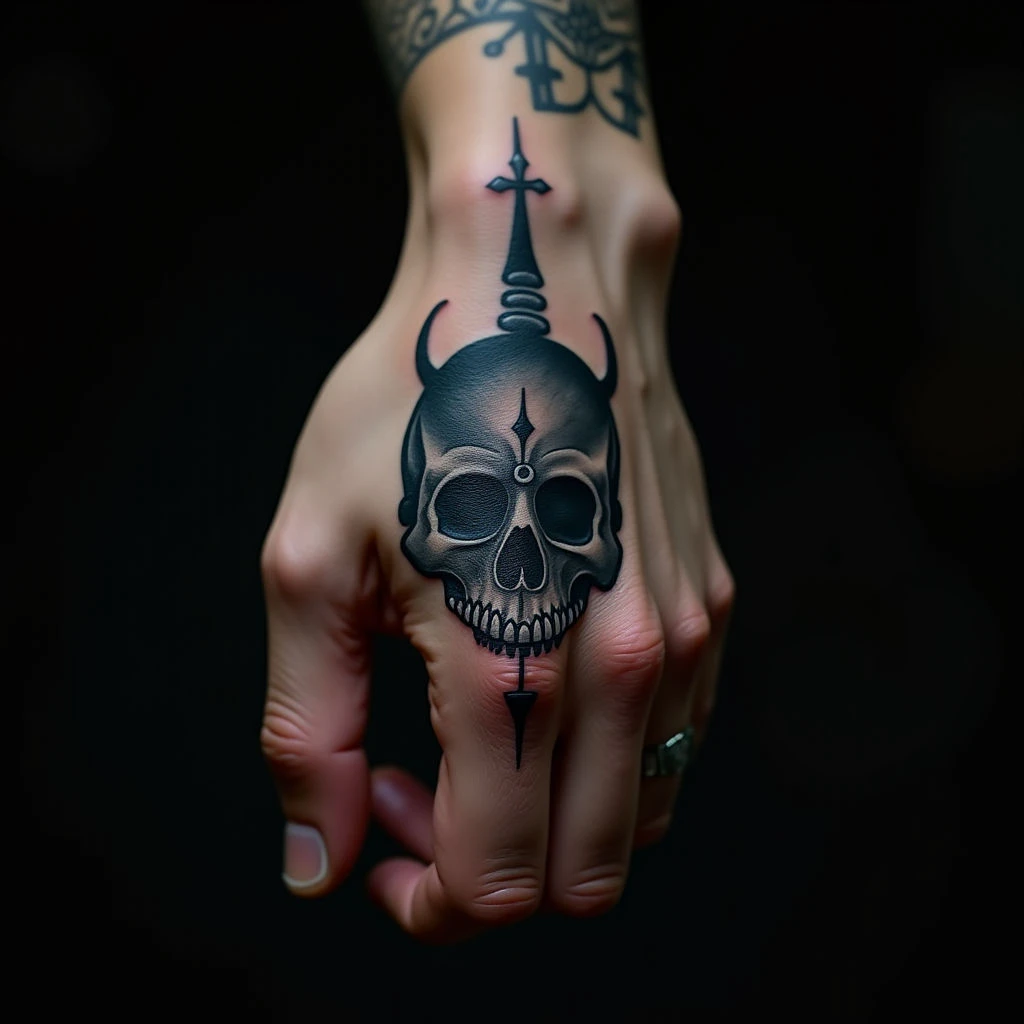 Surreal Finger Band Tattoo for Men - Blackwork Inspiration