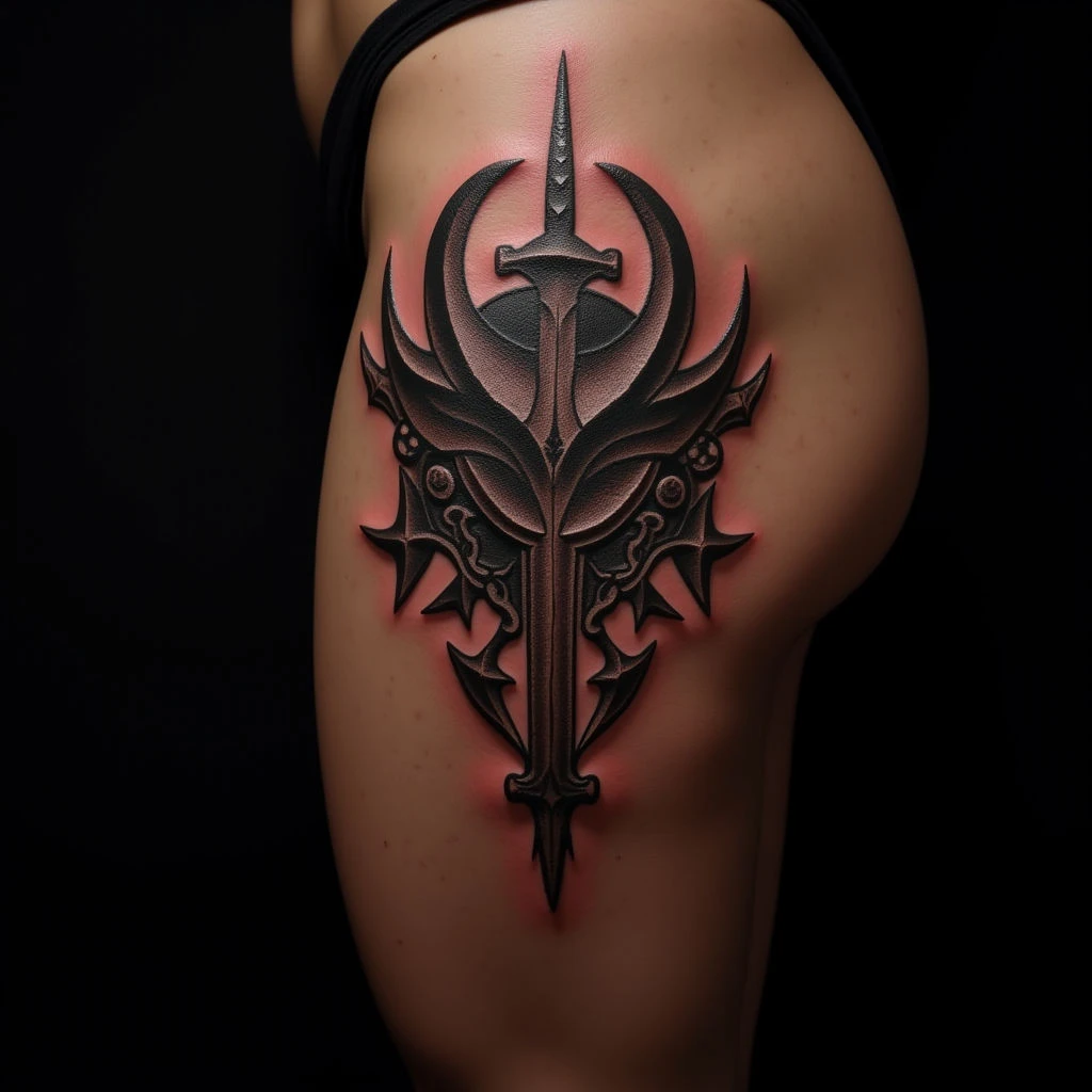 Viking Warrior Tattoo Design: A Blackwork Thigh Piece