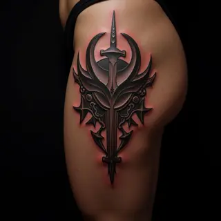 Viking Warrior Tattoo Design: A Blackwork Thigh Piece