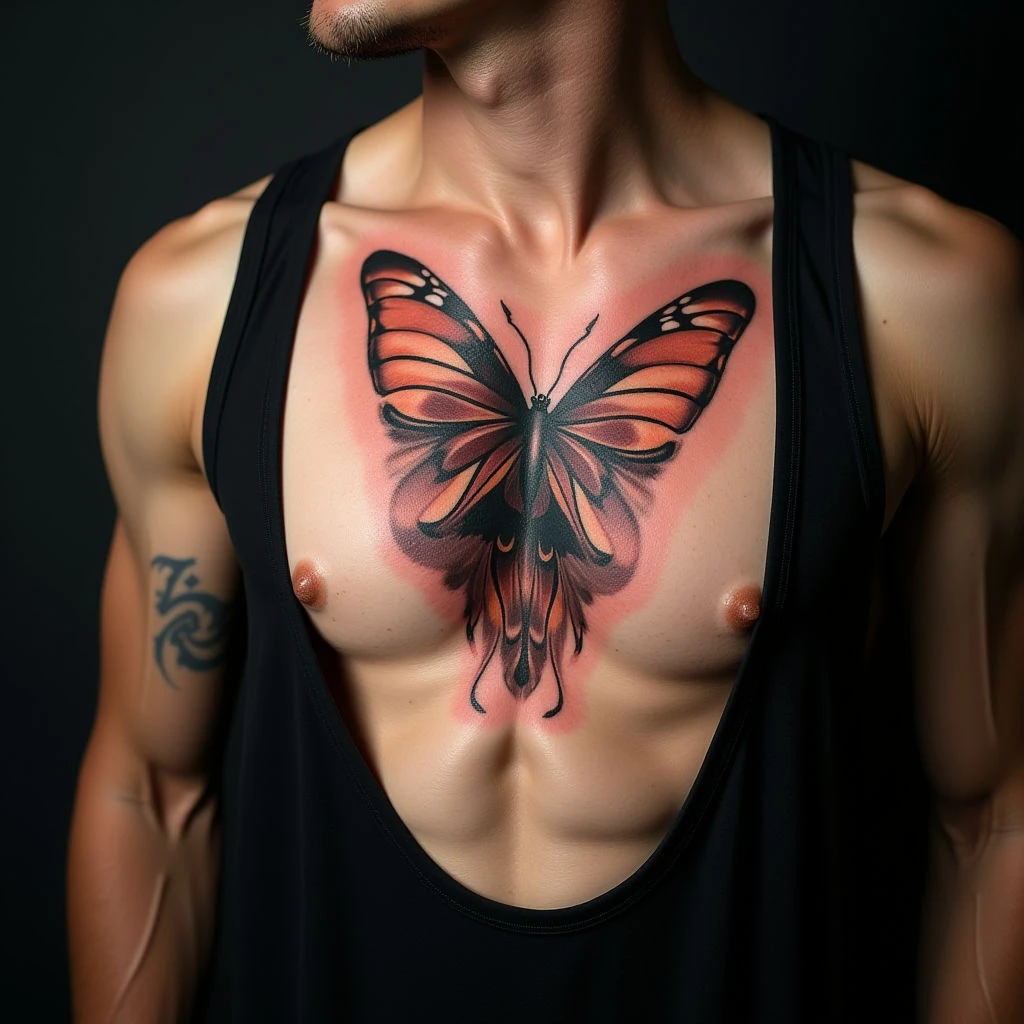 Copper Watercolor Chest Tattoos for Men: Hidden Designs