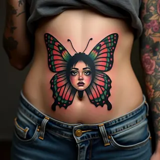 Intricate Butterfly Face Tattoo Design
