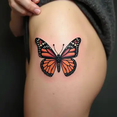 Traditional Butterfly Leg Tattoo Design