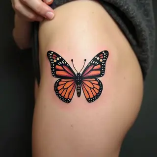 Traditional Butterfly Leg Tattoo Design